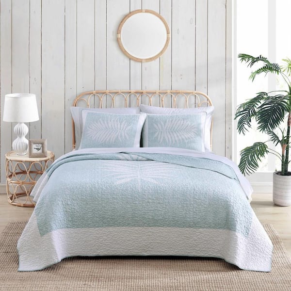 Tommy Bahama Field Of Fronds Blue Cotton King Quilt