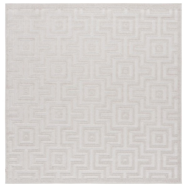 Stella Ivory 7 ft. x 7 ft. Solid High-Low Geometric Indoor/Outdoor Square Area Rug