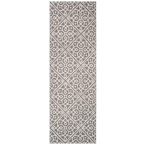 SAFAVIEH Cambridge Dark Gray/Ivory 3 ft. x 8 ft. Floral Diamonds Runner Rug