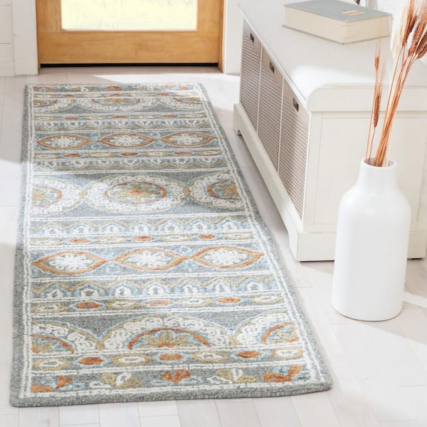 Blossom Gray/Ivory 2 ft. x 14 ft. Floral Border Runner Rug