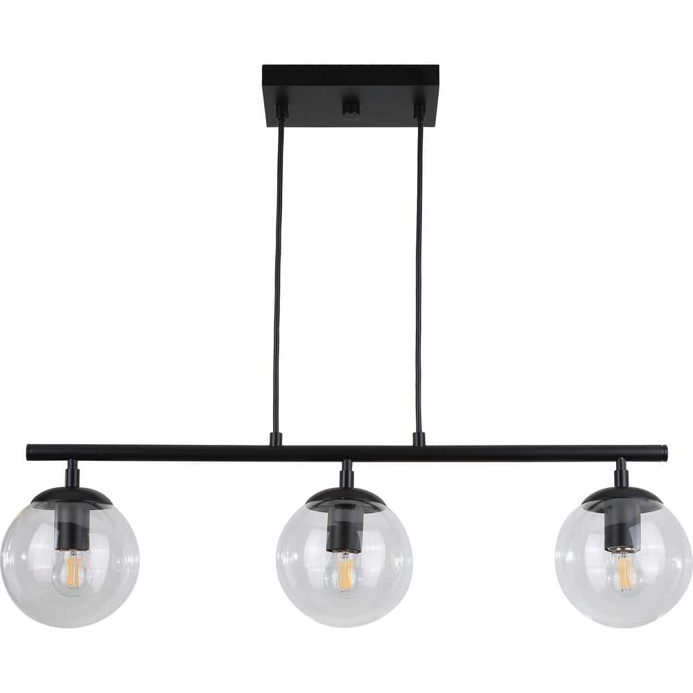 Volume Lighting 3Light Black Island Pendant Light with Glass Globe Shades V15935 The Home Depot