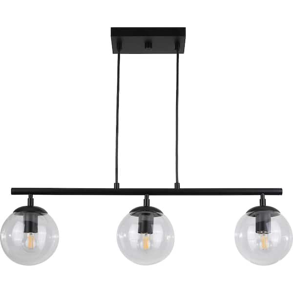 Volume Lighting 3-Light Black Island Pendant Light with Glass Globe Shades