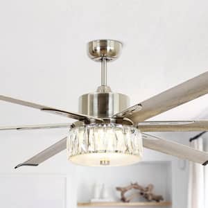 65 in. Integrated LED Brushed Nickel Crystal Ceiling Fan with Light and Remote Control