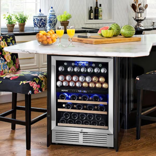 Nipus 24 in. Dual Zone Upper and Lower 27-Wine Bottles and 94-Cans Beverage & Wine Cooler in Silver Built-in and Freestanding