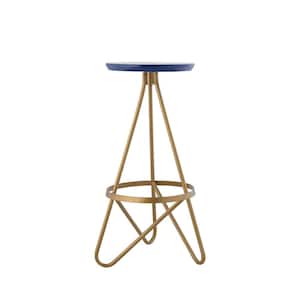 Spiroa 30 in. Modern Industrial Metal Backless Circular Bar Stool, Navy Seat with Gold Frame