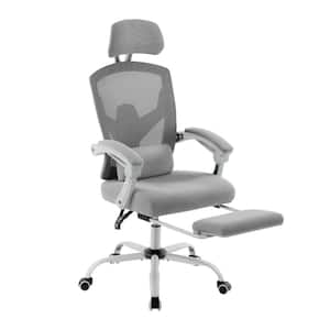 Mesh High Back Ergonomic Computer Office Chair in Grey with Lumbar Pillow and Retractable Footrest