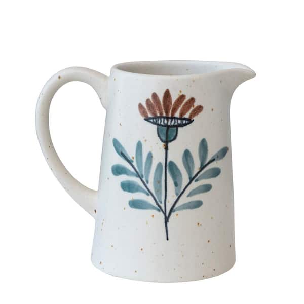 Storied Home 48 fl.oz Multicolor Stoneware Hand Painted Pitcher with Floral Design