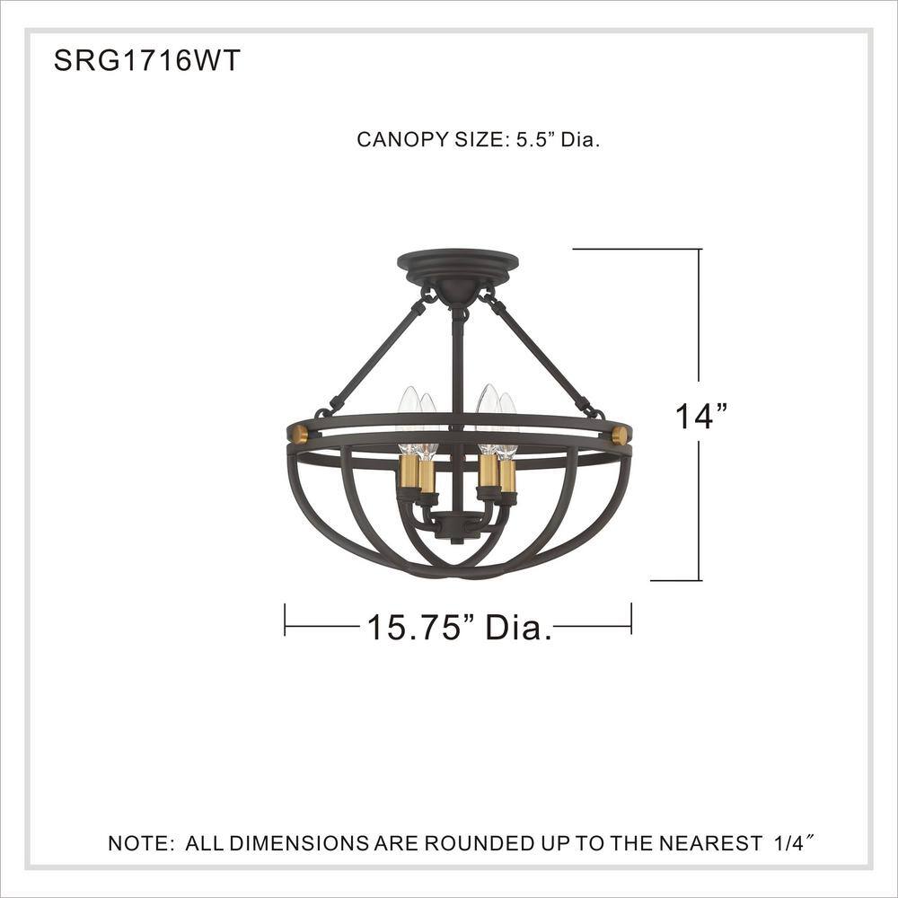 Sergeant 16" Aged Brass and Bronze Semi-Flush Mount Light