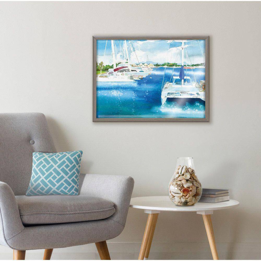 Blake Summer Sailing Blue and Gray Framed Glass Print