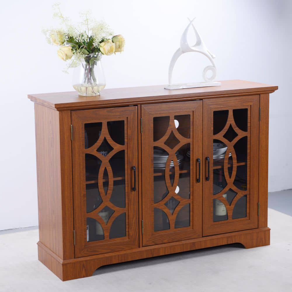 Sara Dark Oak MDF 48.66 in. W Buffet Storage Sideboard with Doors, Adjustable Shelves, Handles