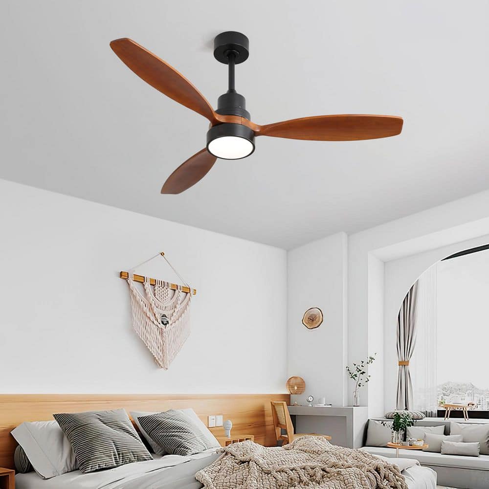 52 in. Black Brown Downrod Mount Standard Ceiling Fan with 18-Watt LED Dimmable Lights and Remote Included price history on PriceWatchPro