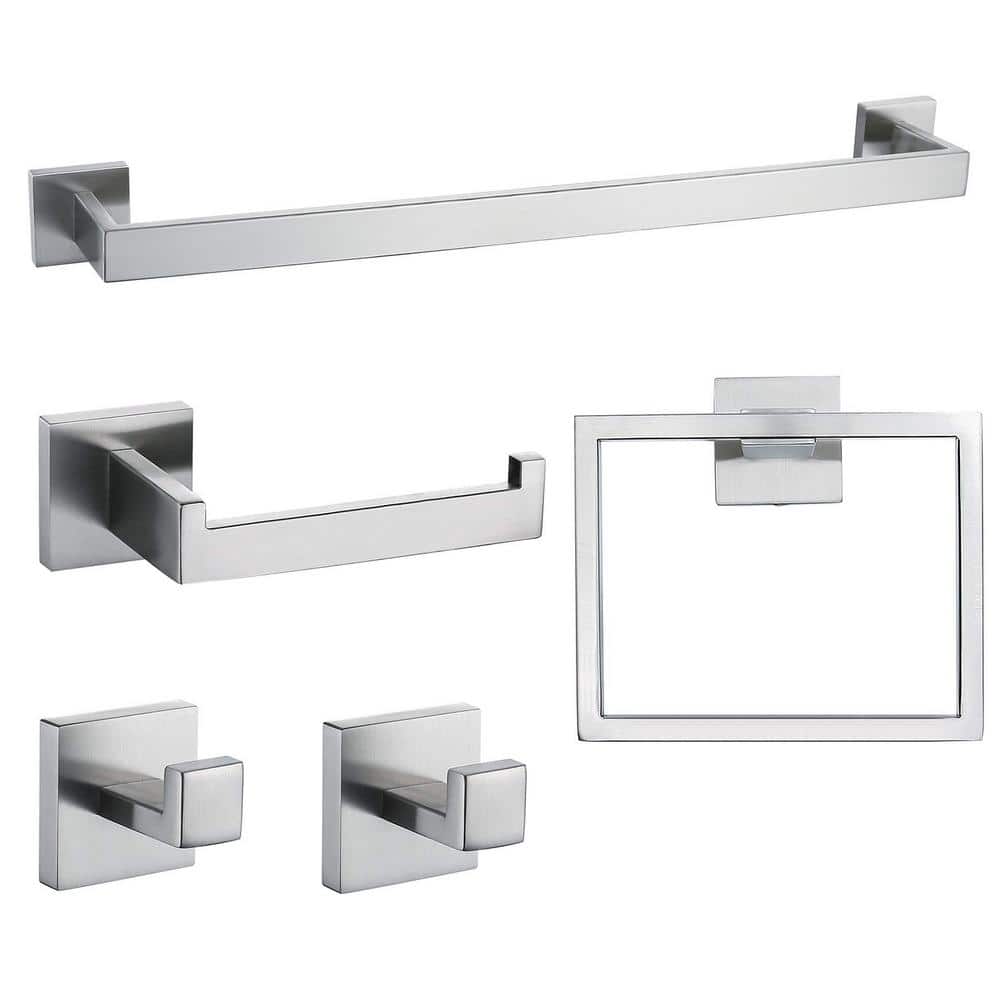 5-Piece Stainless Steel Bath Hardware Set with Toilet Paper Holder, Towel H