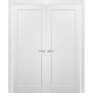 56 in. x 80 in. Single Panel White Finished Pine Wood Sliding Door with Hardware