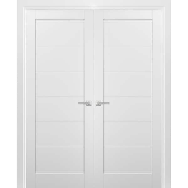 Sartodoors 64 in. x 96 in. Single Panel White Finished Pine Wood Sliding Door with Hardware