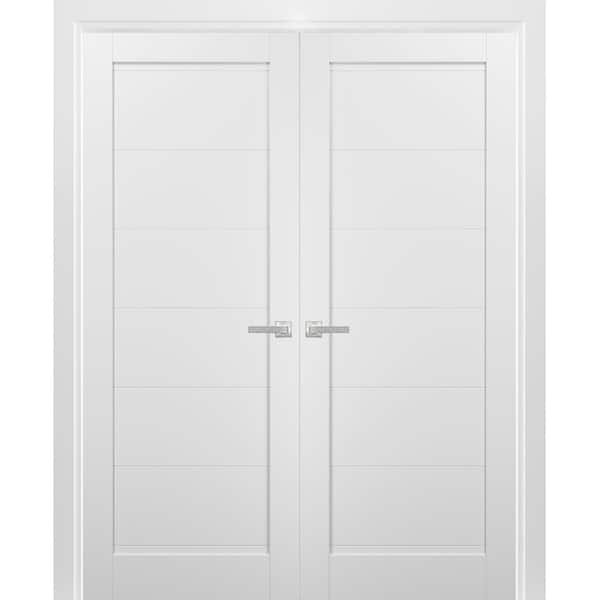 72 in. x 84 in. Single Panel White Finished Pine Wood Sliding Door with Hardware