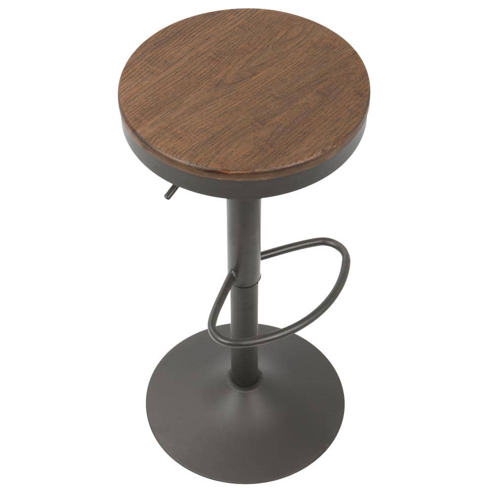 Dakota Adjustable Swivel Barstools in Brown and Grey Wood and Metal