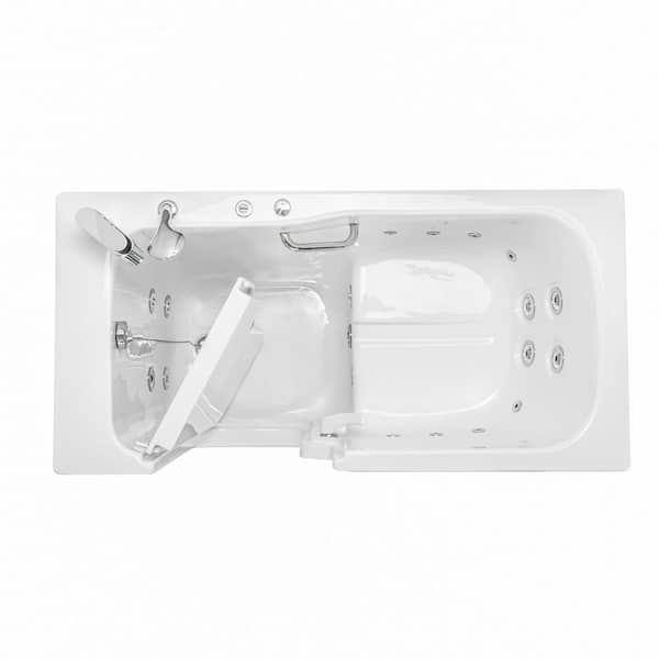 Standard 60 in. x 30 in. Left Drain Acrylic Walk-In Whirlpool Bathtub in White, Inward Door, 2-Piece Faucet, Heated Seat