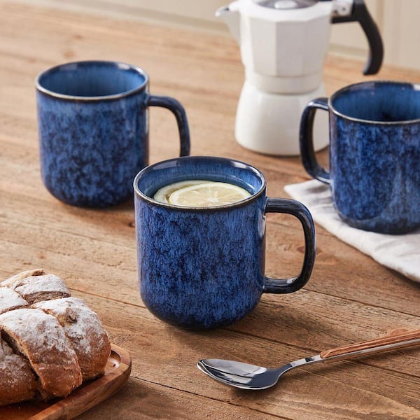 vancasso Starry 16 oz. Blue Stoneware Mugs (Set of 4) Coffee Mug Set Coffee  Cups Tea Cups Drinkware Set Service for 4 VC-STARRY-B-4DBZ-FC