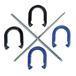 Pro Horseshoe Powder Coated Steel Outdoor Game Set with Carry Case (Blue and Black)