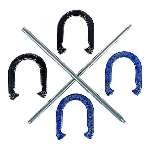Pro Horseshoe Powder Coated Steel Outdoor Game Set with Carry Case (Blue and Black)