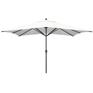 11 ft. Bronze Aluminum Patio Market Umbrella with Crank Lift in Natural Sunbrella