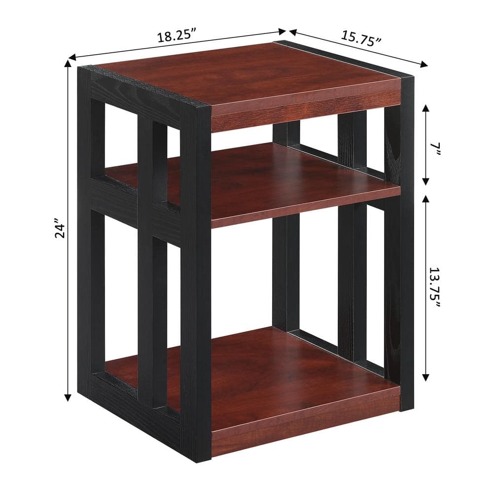 Cherry and Black Contemporary Rectangular End Table with 3 Shelves