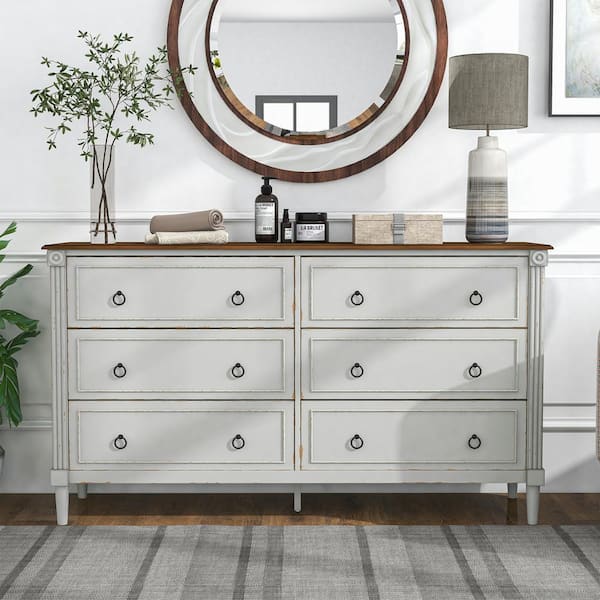 Furniture of America Elani 6-Drawer White Dresser (33.37 in. H x 60 in. W x 17 in. D)