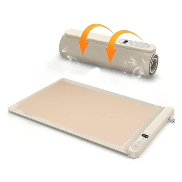 2.98 Qt. Beige Silicone Electric Heating Warming Tray Buffet Server with 6 Crocks, 6 Temperature Levels and Fast Heat