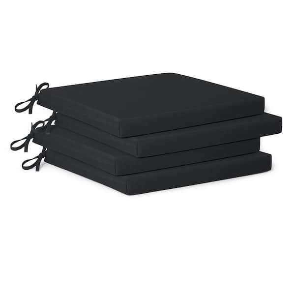 FadingFree (Set of 4) Outdoor Dining Square Patio Chair Seat Cushions with Ties, 20 in. x 20 in. x 2 in., Black