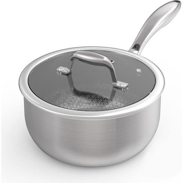 3 Quart Stainless Steel Saucepan Set Nonstick Ceramic Coating Induction Compatible with Glass Lid for All Cooktops