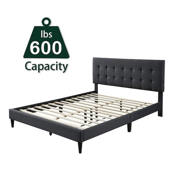 Queen Size Bed Frame Platform Bedroom Charcoal Gray Upholstered Stable Headboard 
