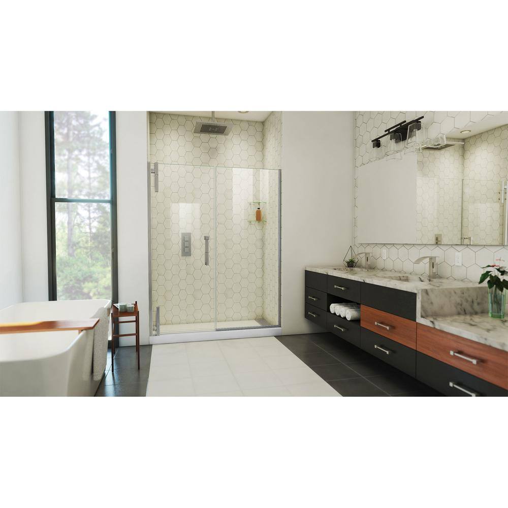 Ascend Frameless Clear Glass Pivot Shower Door with Black Hardware