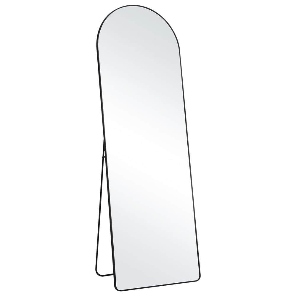 Arched Black Aluminum Full Length Mirror with Stand