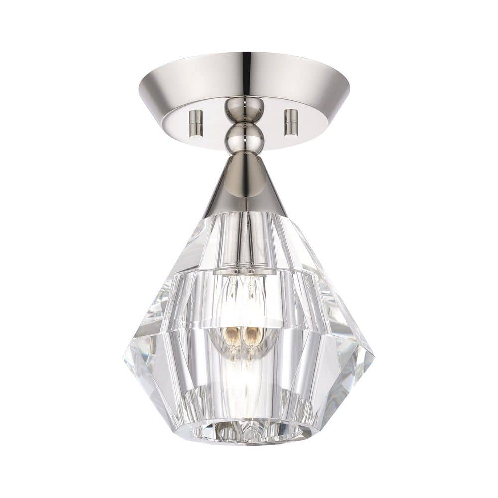 Mays 7 in. Glamorous Round Polished Nickel Semi-Flush Mount for Kitchen, Hallway, or Bedroom, No Bulb Included price history on PriceWatchPro