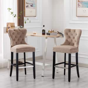 Harper 29 in. Taupe Velvet Tufted Wingback Kitchen Counter Bar Stool with Black Solid Wood Frame (Set of 2)
