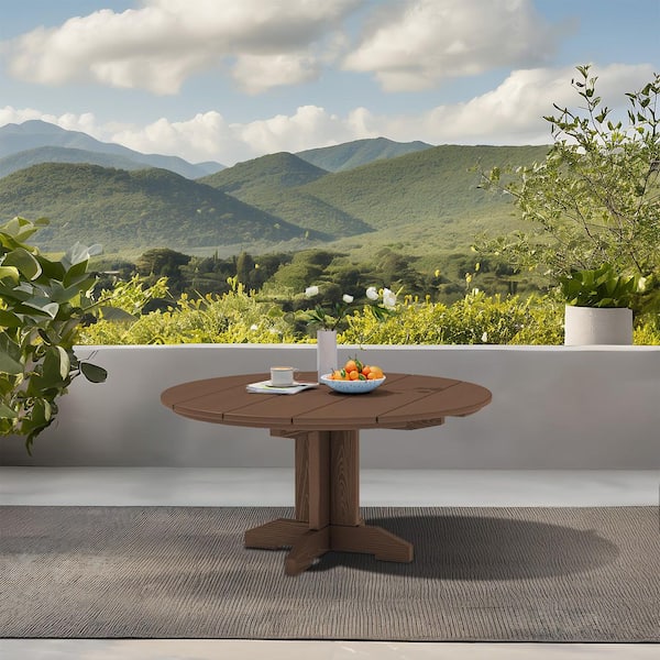 Brown Round HDPE Conversation Coffee Table, Weather Resistant Outdoor Dining Table