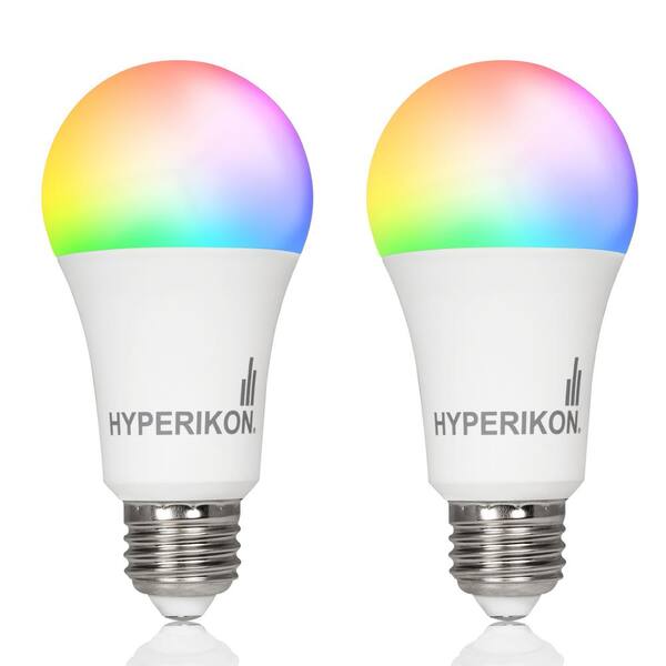 Hyperikon 60-Watt Equivalent A19 Smart LED Light Bulb 3000K RGB Changing Light Color Wi-Fi Connected (2-Bulbs)