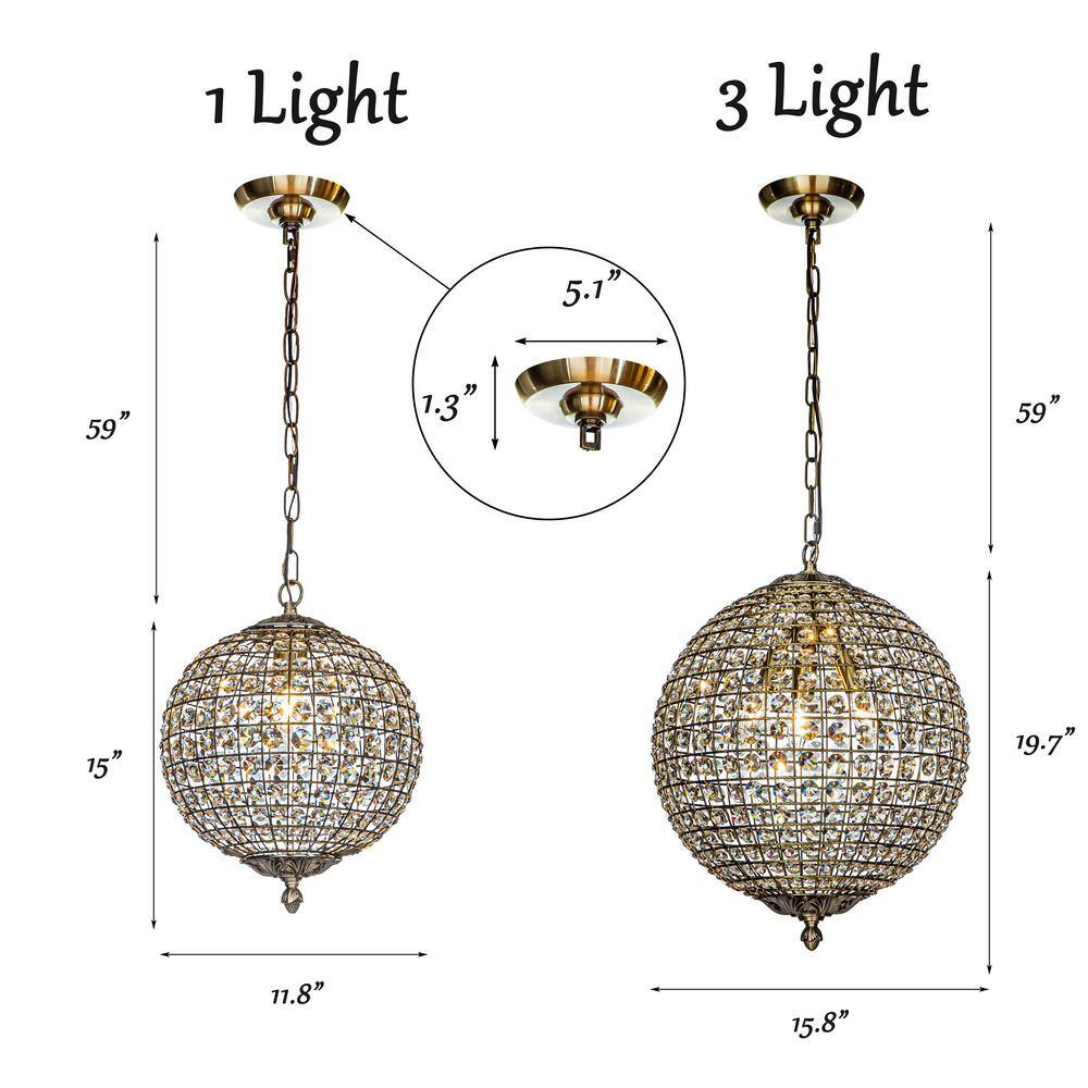 Antique Gold Crystal Dome Pendant Light with Chain