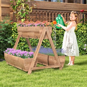 44 in. x 36 in. x 35 in. Brown Fir Wood Raised Garden Bed Freestanding Vertical with 3 Wooden Planter Boxes