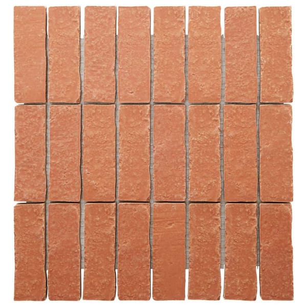 Creston Canyon Red 4 in. x 0.39 in. Stacked Matte Porcelain Mosaic Floor and Wall Tile Sample