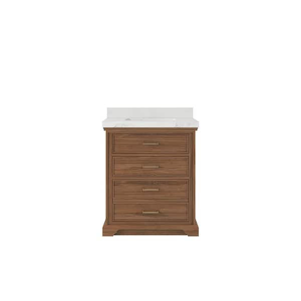 Willow Collections Charlotte 30 in. W x 22 in. D x 36 in. H Sink Bath Vanity Center in Dark Natural with 2 in. Calacatta Nuvo Qt. Top