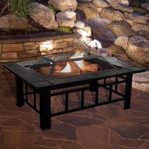 37 in. Steel Rectangular Tile Fire Pit with Cover
