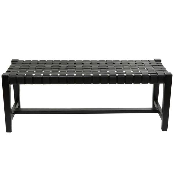 Litton Lane Black Handmade Woven Seat Bench 17 in. X 47 in. X 18 in ...