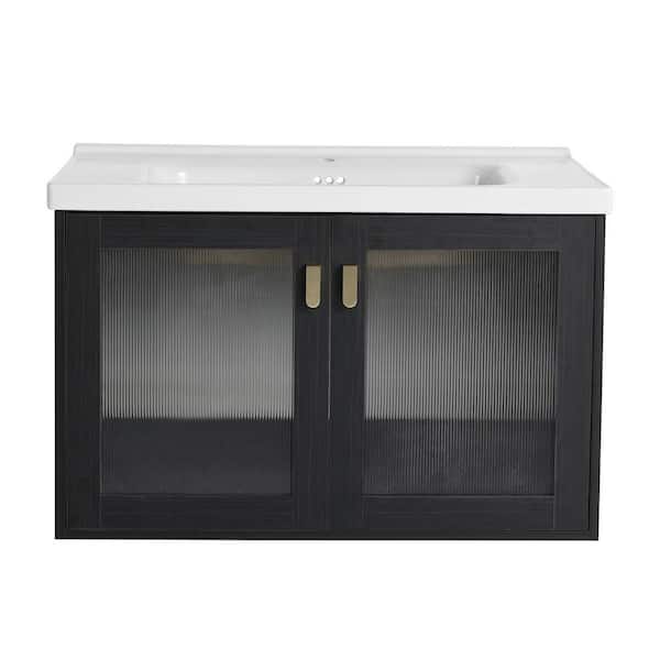 Miscool Anky 31.9 in. W x 18.7 in. D x 20.7 in. H Single Sink Bath Vanity in Black with White Ceramic Top