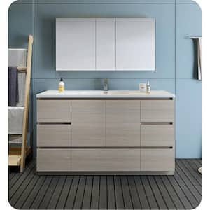 Lazzaro 60 in. Modern Bathroom Vanity in Gray Wood with Vanity Top in White with White Basin