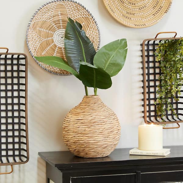 Litton Lane 14 in. Brown Handmade Woven Seagrass Decorative Vase