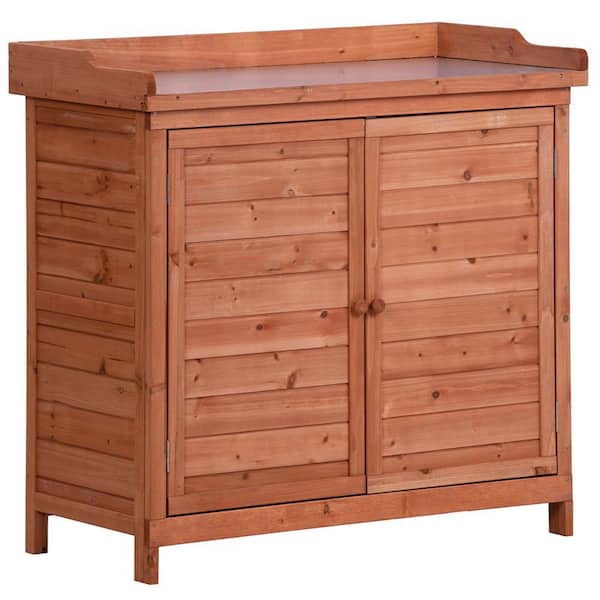 Orange Fir Wood Outdoor Storage Bench, Outdoor Storage Bench Cupboard