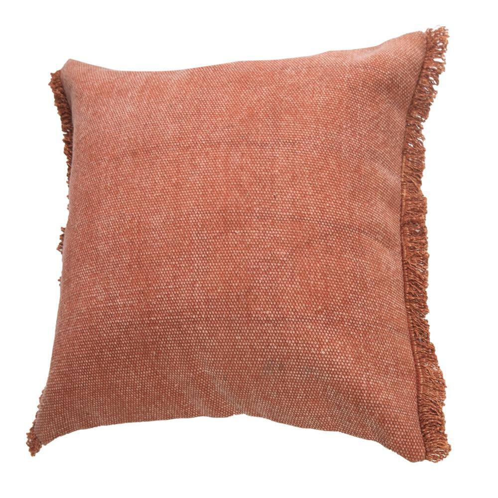 Adobe Brown Stonewash Cotton Fringe Throw Pillow