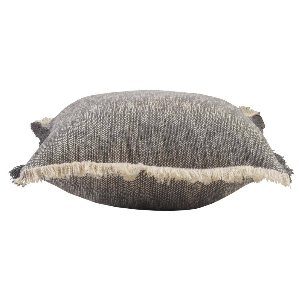 Gray and White Two-Tone Fringe Woven Throw Pillow, 20" x 20"