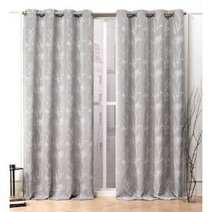 Turion Ash Grey Floral Woven Room Darkening Grommet Top Curtain, 52 in. W x 96 in. L (Set of 2)